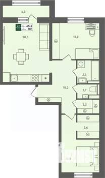 2-к квартира, строящийся дом, 70м2, 6/7 этаж
