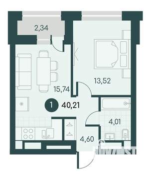 1-к квартира, вторичка, 40м2, 10/12 этаж