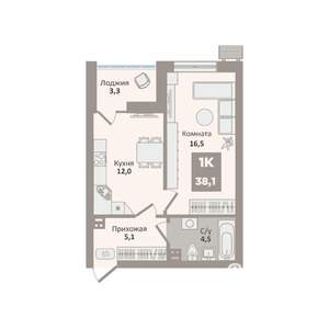 1-к квартира, вторичка, 38м2, 6/9 этаж