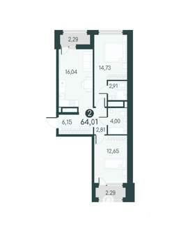 2-к квартира, вторичка, 64м2, 12/12 этаж