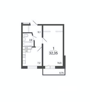 1-к квартира, строящийся дом, 32м2, 9/10 этаж