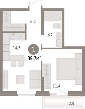 1-к квартира, вторичка, 40м2, 4/15 этаж