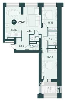 2-к квартира, вторичка, 80м2, 12/12 этаж