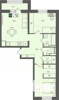 2-к квартира, строящийся дом, 70м2, 7/7 этаж
