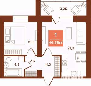 1-к квартира, строящийся дом, 47м2, 5/9 этаж
