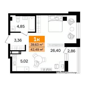 1-к квартира, вторичка, 42м2, 4/16 этаж