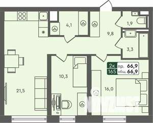 2-к квартира, строящийся дом, 67м2, 3/7 этаж