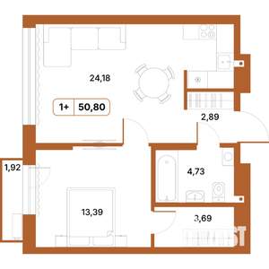 1-к квартира, строящийся дом, 51м2, 4/14 этаж