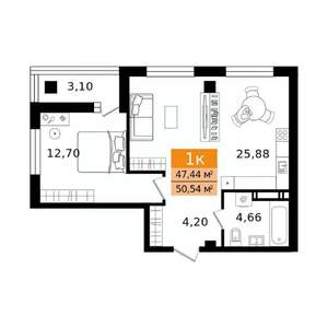 2-к квартира, вторичка, 51м2, 13/16 этаж