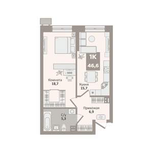 1-к квартира, вторичка, 47м2, 2/9 этаж