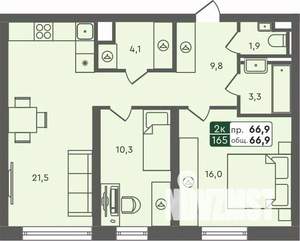 2-к квартира, строящийся дом, 67м2, 4/7 этаж