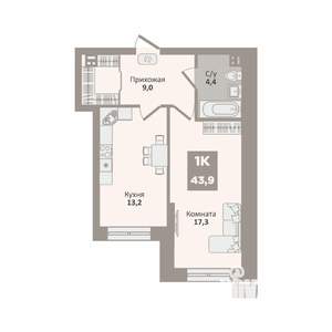 1-к квартира, вторичка, 44м2, 1/9 этаж