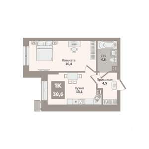 1-к квартира, вторичка, 39м2, 1/9 этаж