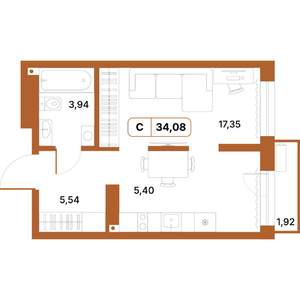 Студия квартира, строящийся дом, 34м2, 10/14 этаж