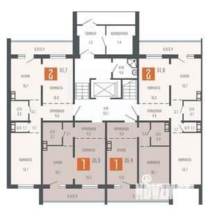 2-к квартира, сданный дом, 52м2, 1/10 этаж