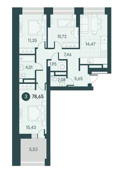 3-к квартира, вторичка, 79м2, 10/12 этаж