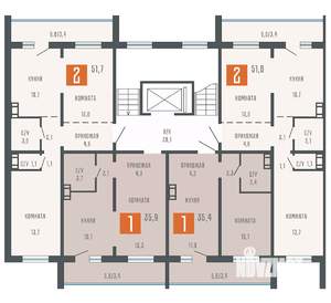 2-к квартира, сданный дом, 52м2, 10/10 этаж