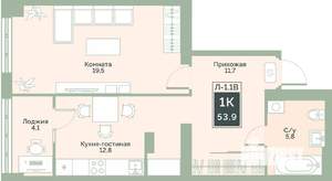 1-к квартира, вторичка, 54м2, 8/17 этаж