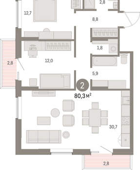 2-к квартира, вторичка, 80м2, 9/15 этаж