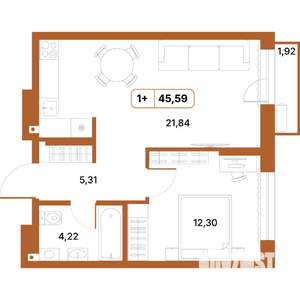 1-к квартира, строящийся дом, 46м2, 3/14 этаж