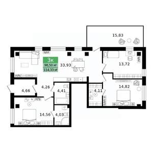 3-к квартира, вторичка, 114м2, 1/8 этаж