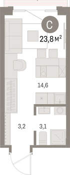 Студия квартира, вторичка, 24м2, 2/15 этаж