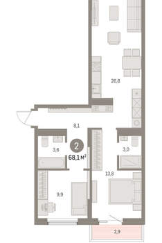 2-к квартира, вторичка, 68м2, 6/15 этаж