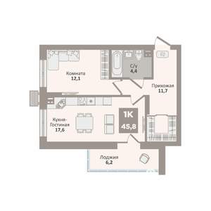1-к квартира, вторичка, 46м2, 4/9 этаж