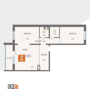 2-к квартира, сданный дом, 60м2, 10/10 этаж