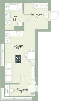 Студия квартира, вторичка, 29м2, 7/12 этаж