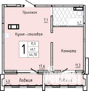 1-к квартира, строящийся дом, 45м2, 1/17 этаж