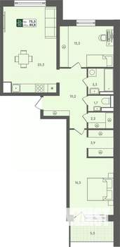2-к квартира, строящийся дом, 81м2, 2/7 этаж