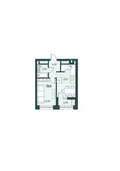 1-к квартира, вторичка, 37м2, 6/12 этаж