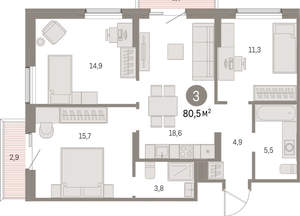 3-к квартира, вторичка, 80м2, 7/15 этаж