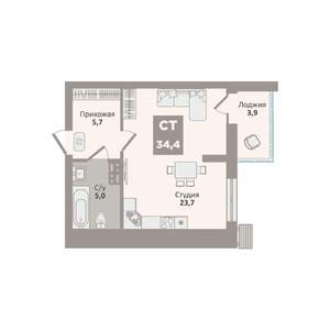 Студия квартира, вторичка, 34м2, 6/9 этаж