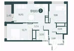 2-к квартира, вторичка, 59м2, 8/13 этаж