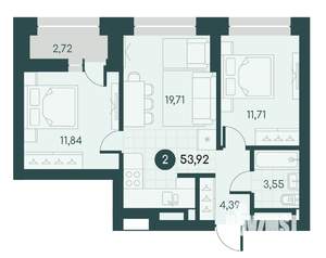 2-к квартира, вторичка, 54м2, 4/12 этаж