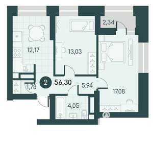 2-к квартира, вторичка, 56м2, 7/12 этаж