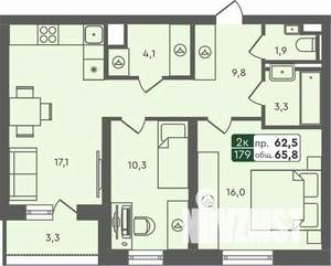 2-к квартира, строящийся дом, 66м2, 5/7 этаж