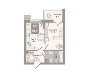 1-к квартира, вторичка, 32м2, 6/9 этаж