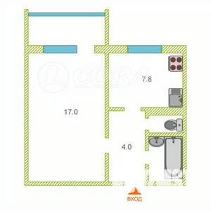 1-к квартира, вторичка, 33м2, 1/9 этаж