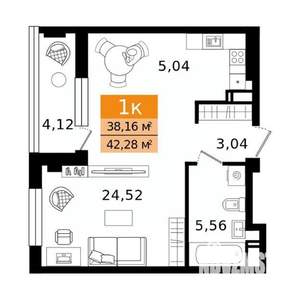 1-к квартира, вторичка, 42м2, 3/8 этаж