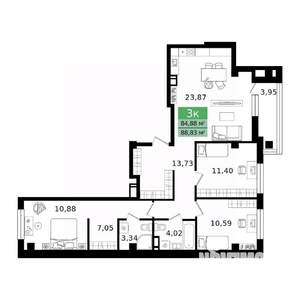 3-к квартира, вторичка, 89м2, 4/8 этаж