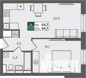 1-к квартира, строящийся дом, 44м2, 4/7 этаж