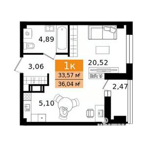 1-к квартира, вторичка, 36м2, 9/12 этаж