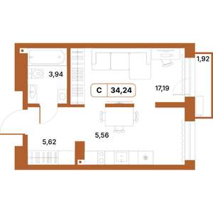 Студия квартира, строящийся дом, 34м2, 5/14 этаж