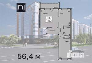 2-к квартира, строящийся дом, 56м2, 5/10 этаж
