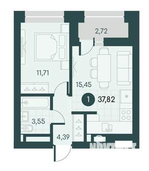 1-к квартира, вторичка, 38м2, 2/12 этаж