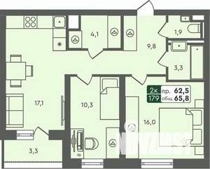 2-к квартира, строящийся дом, 66м2, 5/7 этаж