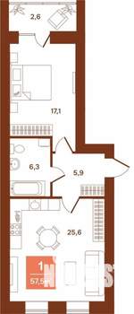 1-к квартира, строящийся дом, 58м2, 8/9 этаж